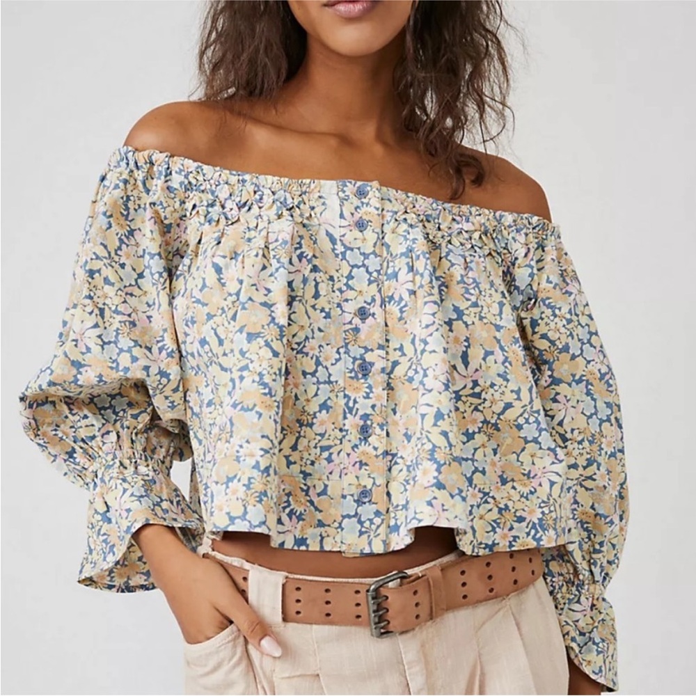 Free People Blue Floral Blouse